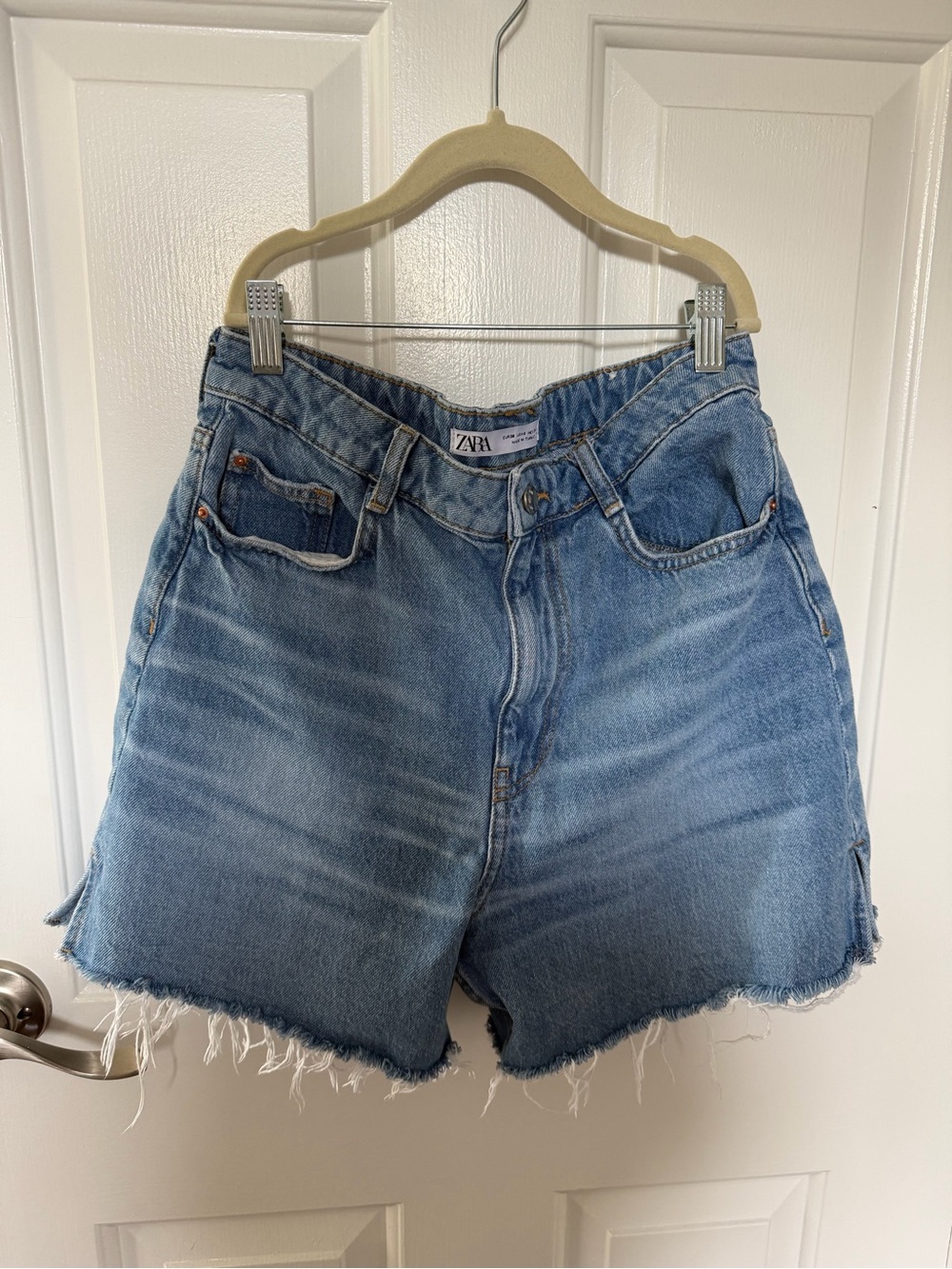 ZARA Light Blue Frayed Denim Shorts